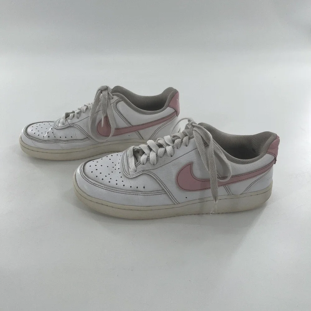 Nike Womens Court Vision Low 8 Leather Casual Shoe White Pink Swoosh‎ Sneaker